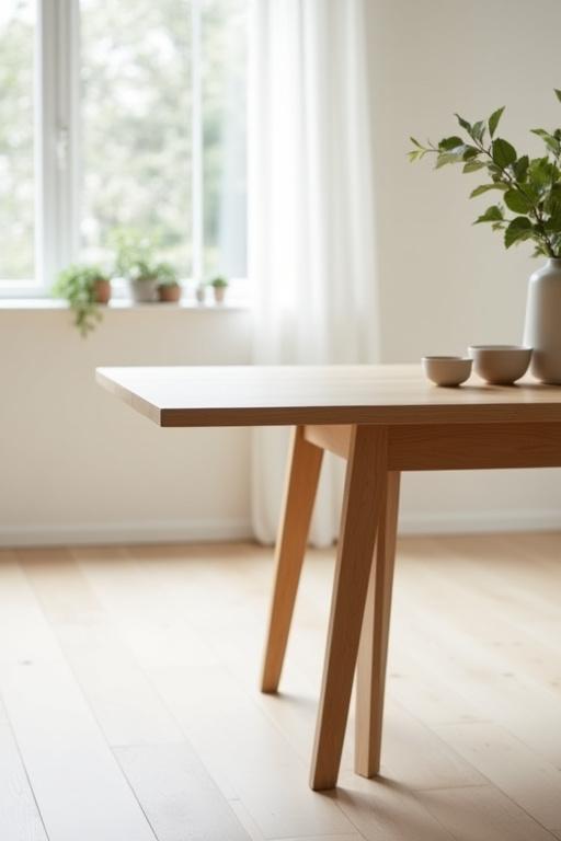 Vinkelbenet spisebord i lys eg